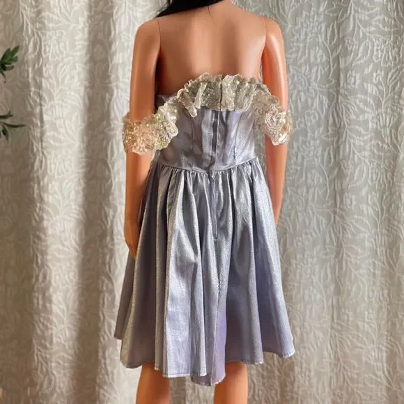 NWT Vintage 90s Recollections Lavender Metallic‎ Saloon Dress Sequin Lace Size M - Picture 4 of 8